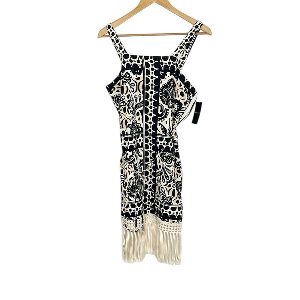 Womens Tahari ASL Border Print Fringe Sheath Dress Size 4 - Picture 2 of 11